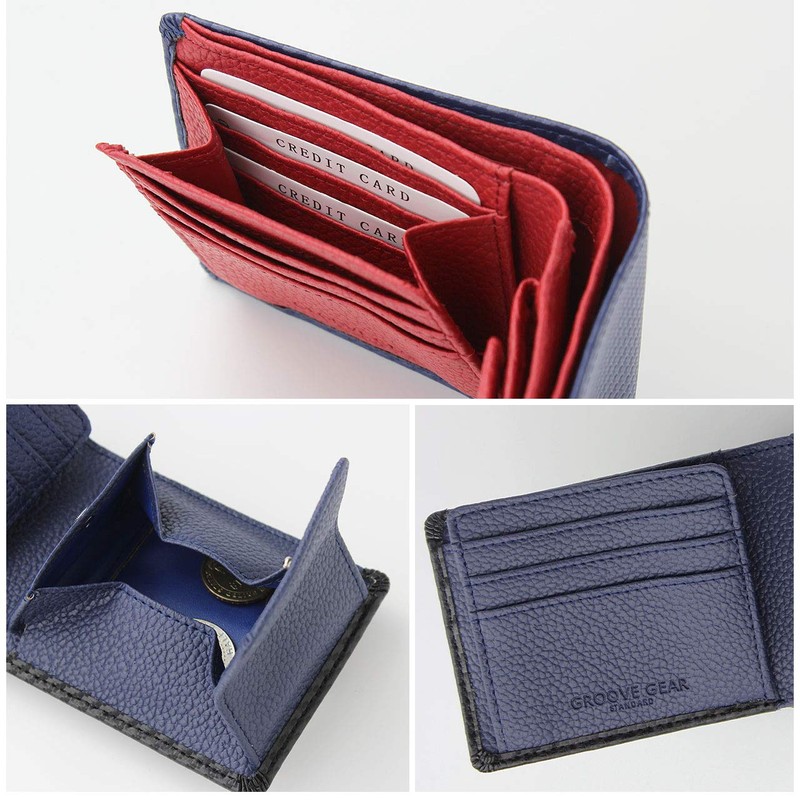 GROOVE GEAR ggs-1006 Men's Bi-Fold Wallet, Genuine Leather, Carbon Leather,