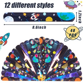 MCPINKY Slap Bracelets, 48PCS Kids Slap Wristbands with UFO Astronaut Space Stars Pattern Snap Bracelets for Valentine's Day Party Favor New Year Gifts School Classroom Prize Exchange