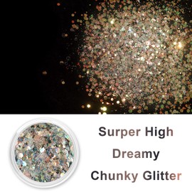 Renfio Opal Chunky Glitter, 1.75oz/50g Black Glitter, Dreamy High Sparkle Glitter for Crafts Holographic Fine Glitter Mix Iridescent Glitters Flake for Resin Nails Art Hair DIY Snow - Shining Night