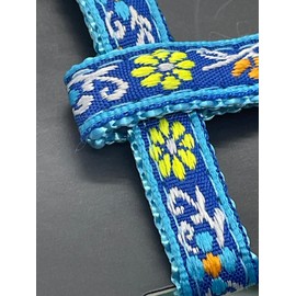 Simon's Cat Harness and Leash Set Fully Adjustable at Neck and Back, Durable Snap Hook and Metal D Ring, with 48" Leash (Blue Floral med)