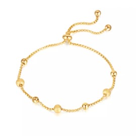 Unbranded Adjustable 18K Gold Plated Stainless Steel Slider Stopper Beads Bracelet XJ33