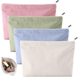4 Pcs Cosmetic Bags for Women, Small Travel Makeup Bag for Handbag Purse, Tolletry Make Up Bags with Zipper, Corduroy Makeup Pouch for Traveling Essential, 10.24 x7.48 x2.17