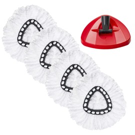 Mop Replacement Head - 4 Pack EasyWring Mop Refills Compatible with Triangle Spin Mop - Microfiber Mop Easy Cleaning Floor Head Mop for Floor Cleaning Includes 1 Rotating Mop Base