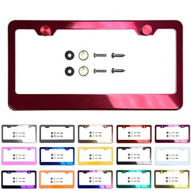 One Inch Bottom License Plate Frame Candy Red Powder Coated Universal Fit Aluminum Screw On Cap Cover, T304 Stainless Steel, Rust Proof Weather Proof Stainless Steel Screws (Qty: 1 Frame)