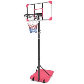 Kids Portable Basketball Hoop ,5.6-7ft Adjustable Height，Basketball Hoops & Goals,with 28in Backboard and Wheels，for Youth/Adults Indoor Outdoor - Color: Pink