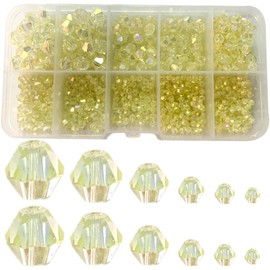Gocelyn 900pcs Crystal Bicone Glass Beads of AB Color (Yellow), Rondelle Beads Assorted Supplies Spacer Loose Beads for Jewelry Making Findings Bracelets Pendants(2mm, 3mm, 4mm, 5mm,6mm, 8mm)