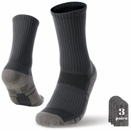 Rapoo Mens Compression Socks Lightweight Summer Wool Hiking Socks Mens Work Socks for Steel Boots Striped Crew Socks Moisture Wicking Socks Men Grey L