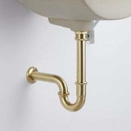 Miraga Sink Stopper Bottle P Trap, Brass Construction U-Shape 1-1/4 inch Slip Inlet Drain, Lavatory Sink Waste Drain, US/CA Standard, Pls Measure ur Sink Hole Size Before Order, Brushed Gold