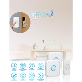 FOVKSUC Wireless Doorbell, Classroom Doorbell, with 60 Chimes 5 Levels Volume and LED Flash, 1000ft Range Waterproof Door Bells for Homes Office Hospital (2 Receivers + 1 Button, White, U.S. Plug)