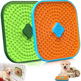 Licking Mat for Dogs, Dog Crate Lick Mats Slow Feeder,Dog Cage Training Tools Pet Licking Mat Slow Feeder for Peanut Butter Dog Kennel Therapy Dog Lick Pads for Boredom Anxiety (Green & Orange)