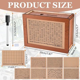 LxcshLjx Cash Vault Wooden Savings Box, Money Saving Box with Counter Money Vault, 10000 Savings Challenge, Wooden Piggy Bank Coin Bank with Counting Target for Banknote Gift