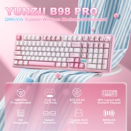 YUNZII B98 PRO 96% Wireless Mechanical Keyboard(Pink, Candy Switch)