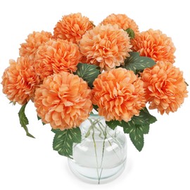 Beferr 10 Pcs Artificial Fall Chrysanthemums Flowers Fake Mums Flowers Balls Fall Decorations for Home Indoor Silk Flowers Floral Arrangement for Table Centerpiece Wedding Fall Decor(Orange)