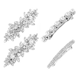 Nicear 4er-Pack Haarspangen für Damen, Braut-Haarschmuck, Kristall-Strass-Perlen-Haarnadeln für Mädchen, Hochzeit, silberne Kristall-Haarnadeln
