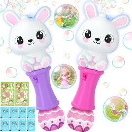 2 Pack Easter Bunny Bubble Wand for Kids, Automatic Bubble Machine with LED Light, Easter Basket Stuffers for Toddler, Gifts for Kids Girls & Boys, Party Favors, Bubbles Toys for Toddlers