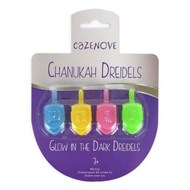 Cazenove Glow in The Dark Hanukkah Dreidels - 4 Pack for Chanukah. Super Quality Deluxe Plastic