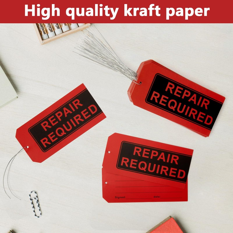 Red Repair Tags (Pack of 100) with Wires Attached
