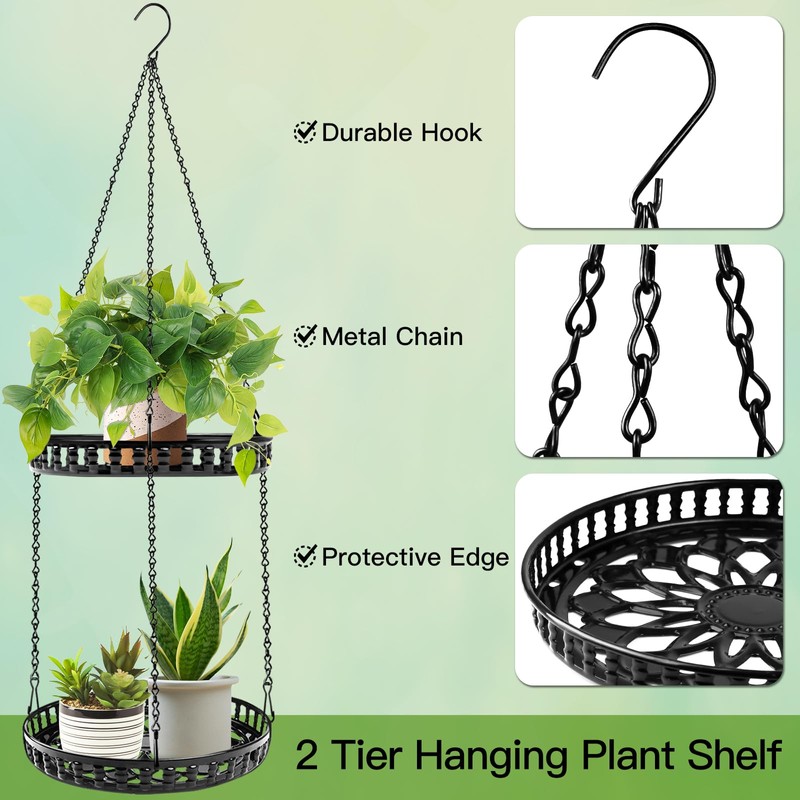 PIKAMAO Plant Hanger Indoor Outdoor, 2 Tier Hanging Planter Hanging