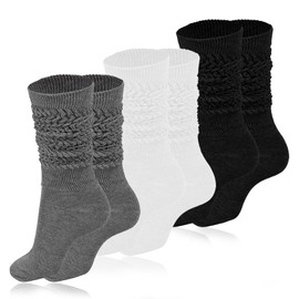 3 Pairs of Women's Slouch Socks, Stockings, Women's Leg Warmers, Boot Socks, Women, Knee Socks, Long Socks, Soft Knitted Scrunch Socks, One Size for Autumn and Winter, Stacked Socks, Black + light