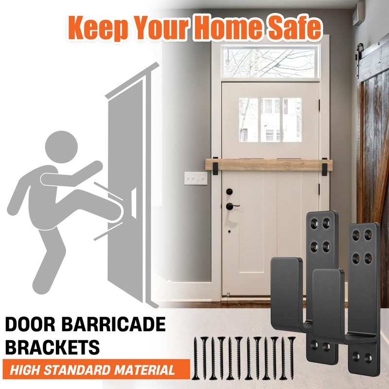 AMZFINE 2x4 Door Barricade Brackets Heavy Duty 4pcs Door Bar