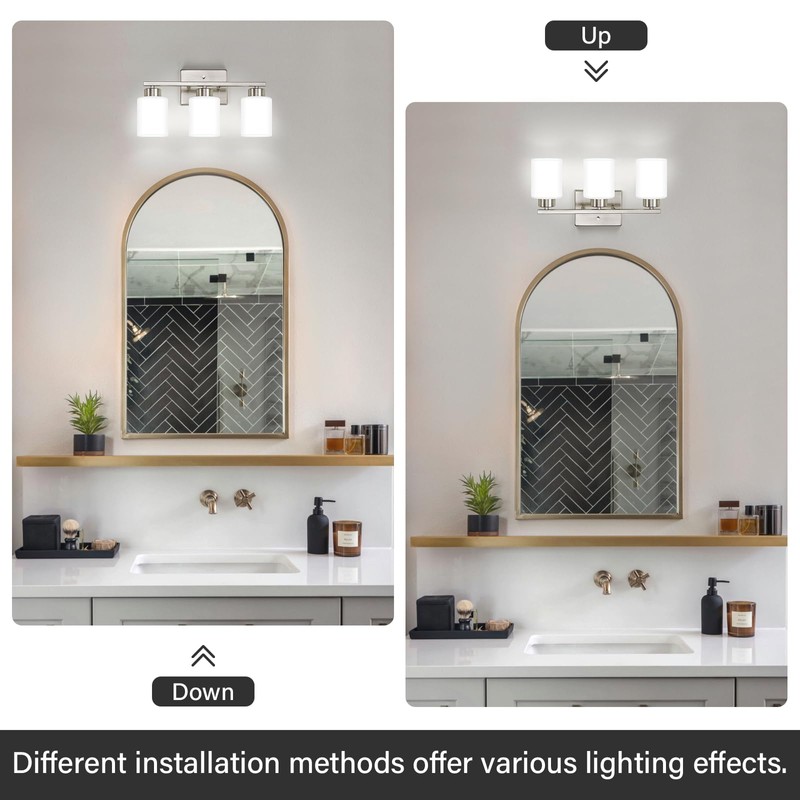 FonmYim Brushed Nickel Bathroom Light Fixtures, 3-Light Modern Vanity Light