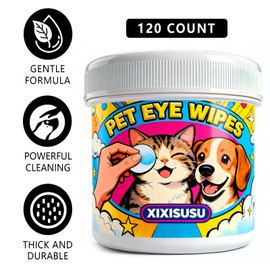 xixisusu Pet Eye Wipes 120 Count | Tear Stain Remover for Dogs & Cats | Gentle Cleaning for Eyes, Ears & Face | Hypoallergenic Grooming Wipes for Puppy & Kitten Tear Stain Control
