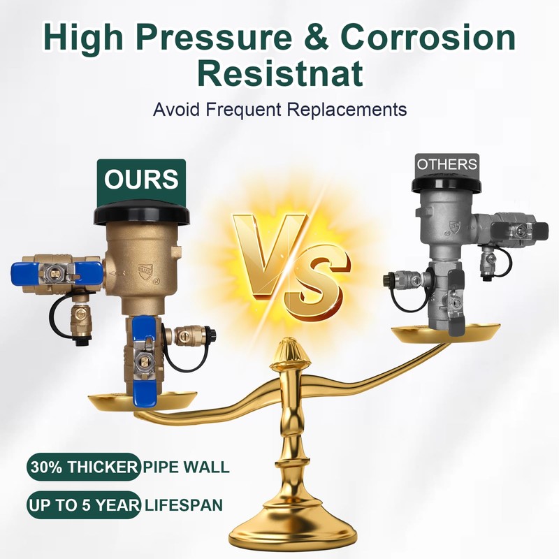 【UPC® Certified】1" Brass Pressure Vacuum Breaker, Max 400PSI Sprinkler Backflow