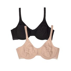 Fruit of the Loom Women's Cotton Stretch Extreme Comfort Bra, Black HUE/Sand, 38D