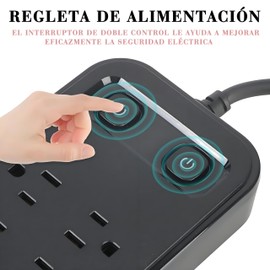 NUOWEI Regleta con Protector Supresor De Picos De Voltaje, Regleta Multicontacto De 1.8M con 2 Puertos USB y 2 Puertos Type-C, Multicontacto Inteligente para Dormitorios, Viviendas y Oficinas (White)