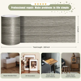 Besezx Wood Grain Tape, 2.4" X15', Self Adhesive Wood Grain Repair Patch for Tables, Chairs, DIY,Baseboards, Doors, Windows, Floors and Furniture Renovation.（Gray）