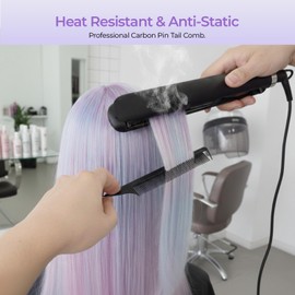 STUDIO LIMITED Carbon Pin Tail Comb Set – 5 Pcs Rat Tail and Parting Combs with Stainless Steel Tips, Anti-Static Styling Tools for Easy Parting