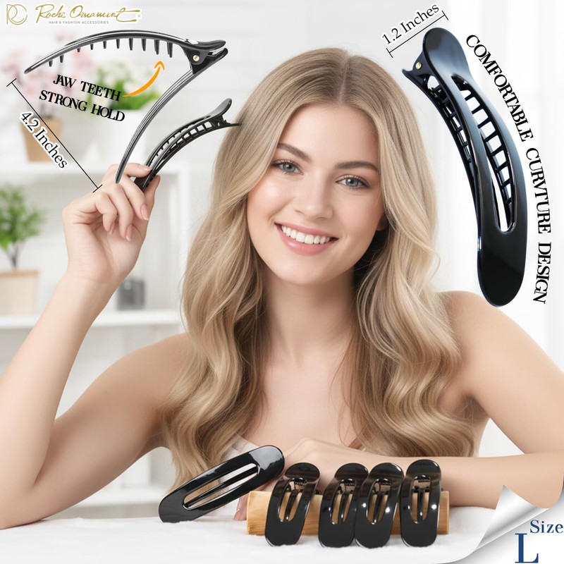 RC ROCHE 6 Pcs Flat Claw Hair Clips for Women
