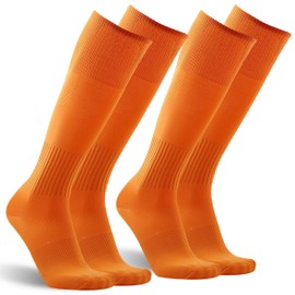 Three street Back to School Orange Baseball Socks, Womens Girls Knee High Athletic Over the Calf Solid Sport Soccer Volleyball Team Long Tube Compression Socks 2 Pairs Small