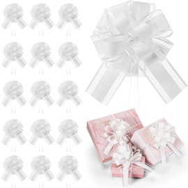 WILLBOND 20 Pieces Pull Bow Gift Wrapping Pull Bow Ribbon Pull Bows for Christmas Wedding Baskets Valentine's Day Bows Multicolor Ribbon Bow for Gift Wrapping (Plain White)