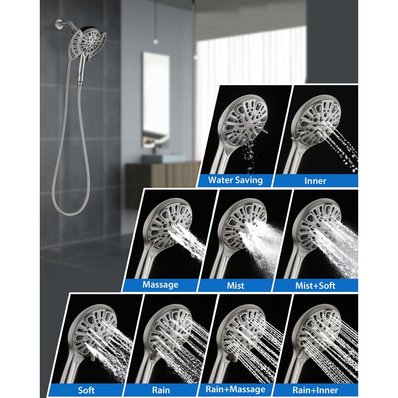 INAVAMZ 2-in-1 Shower Head with Handheld Combo: 2.5GPM Rainfall Shower