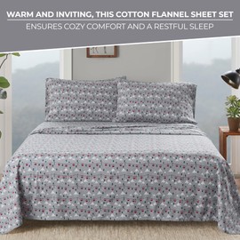 Woolrich Cotton Sheet Set Cottage Charms Print, 100% Cotton Flannel Sheets Warm & Fuzzy Bedding Set King Size Sheets, Fitted Pocket Fits Up to 14" Mattress, King Grey Ski Jump 4 Piece