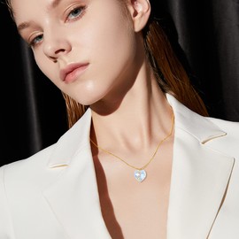 14K Gold Crystal Heart Necklace for Women, Solid Gold Love Heart Pendant Necklace Fine Jewelry Anniversary Birthday Gifts for Mom, Wife, 16''-18''