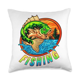 Angler, Fischer, Angel Fish Fish Outifts And Gifts Angel, Angler Fisherman Outfit Bass Fishing Throw Pillow, 18x18, Multicolor