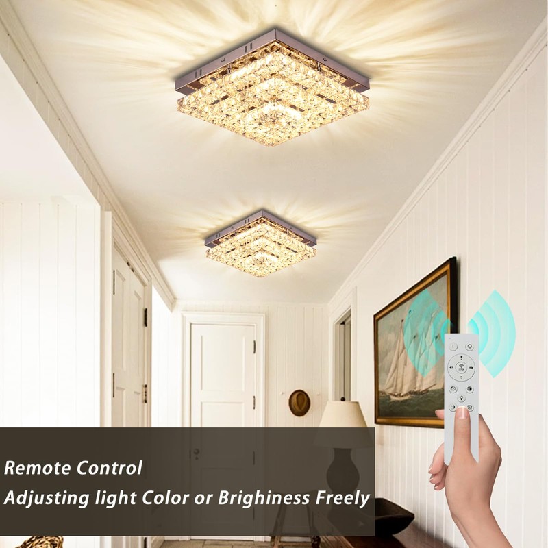 Cainjiazh Crystal Chandeliers Crystal LED Ceiling Light 11.8" Square Flush