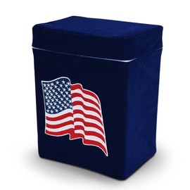 Velvet Urn Bag with TSA Approved Cremation Container | Holds Cremated Ashes of Human Adult | for a Niche or Ground Burial | Fits Crowne Burial Urn Vault (Royal Blue with American Flag)