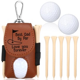 Realspring Best Dad by Par Leather Golf Ball Holder with 5 Pcs Wood Tees 2 Pcs Golf Balls for Fathers Day Birthday Dad Grandpa Uncle from Daughter Son Kids