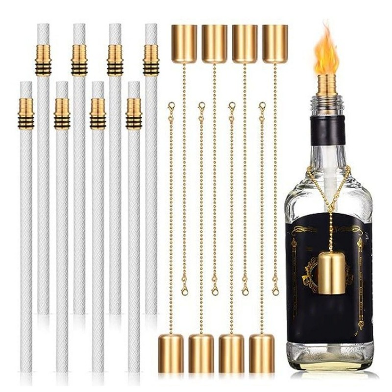 8Pack Wine Bottle Torch Kit Long Life Torch Wicks Brass