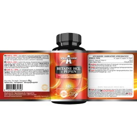 Betain HCl 500 mg + Pepsin - 120 Vegane Kapseln - 120 Portionen in einer Packung - Unterstützt die Effizienz der Verdauung - von Apollo's Hegemony