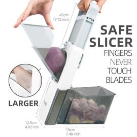 ChinKc Upgrade Safe Mandoline Slicer Plus, Adjustable Vegetable Food Chopper Potato Fries Cutter, Removable, with Drain Basket, Kitchen Chopping Artifact, Gift