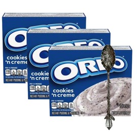 Candy Freezer Pie Filling & Instant Pudding Mix 4.2 oz Box (Pack of 3) with Candy Freezer Gem Spoon (Cookies & Cream ⓞReØ) - Gem Spoon