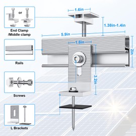 Solar Panel Mounting Bracket Kit, 10Pcs Solar Panel Mount for 1-4pcs Thickness 1.4” Solar Panels, with 10x 6" Mini Rails 4X Water Drain Clips for Shingle,Slate,Metal and Tin roof
