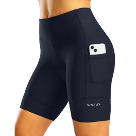 Padded Bike Shorts for Women High Waisted 4D Padding Cycling Bicycle Road Biking Cycle Biker Riding Spinning Shorts with Pockets(Navy,XL)