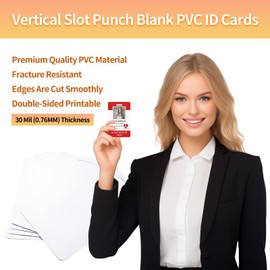 100 Pack Premium Blank PVC Cards with Slot Punch on Short Side - CR80 30mil Vertical Slot Punch Blank Credit Cards for ID Badge Card Printers - Graphic Quality PVC Cards for Business Office