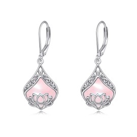 POPLYKE Pink Crystal Lotus Flower Earrings 925 Sterling Silver Teardrop Rose Quartz Dangle Earrings for Women Lotus Jewelry Gifts Birthday