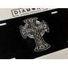 Silver Engraved Celtic Cross Car Tag Diamond Etched Vanity Front